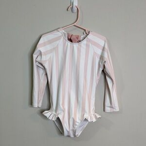 Minnow Pink and White Striped Long Sleeve Swimsuit size 5/6T